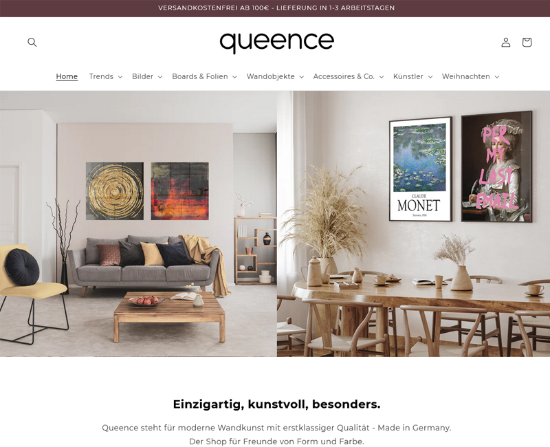 Ein Screenshot des Queence-Shops